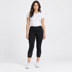 Lucy Womens Black Capri Leggings Mesh Panel Active Crop Pants Size M